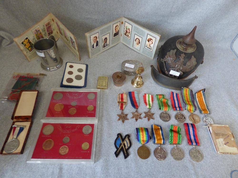 WWI German Prussian Picklehaube WWI and WWII Medals: Victory Medal x 2, British War Medal x 2,