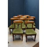 Set of 10 late Regency mahogany dining chairs with green dralon drop-in seats (10)