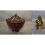 Chinese cloisonné bowl with character mark to the base 6 cm H & Chinese gilt metal Buddha figure 4