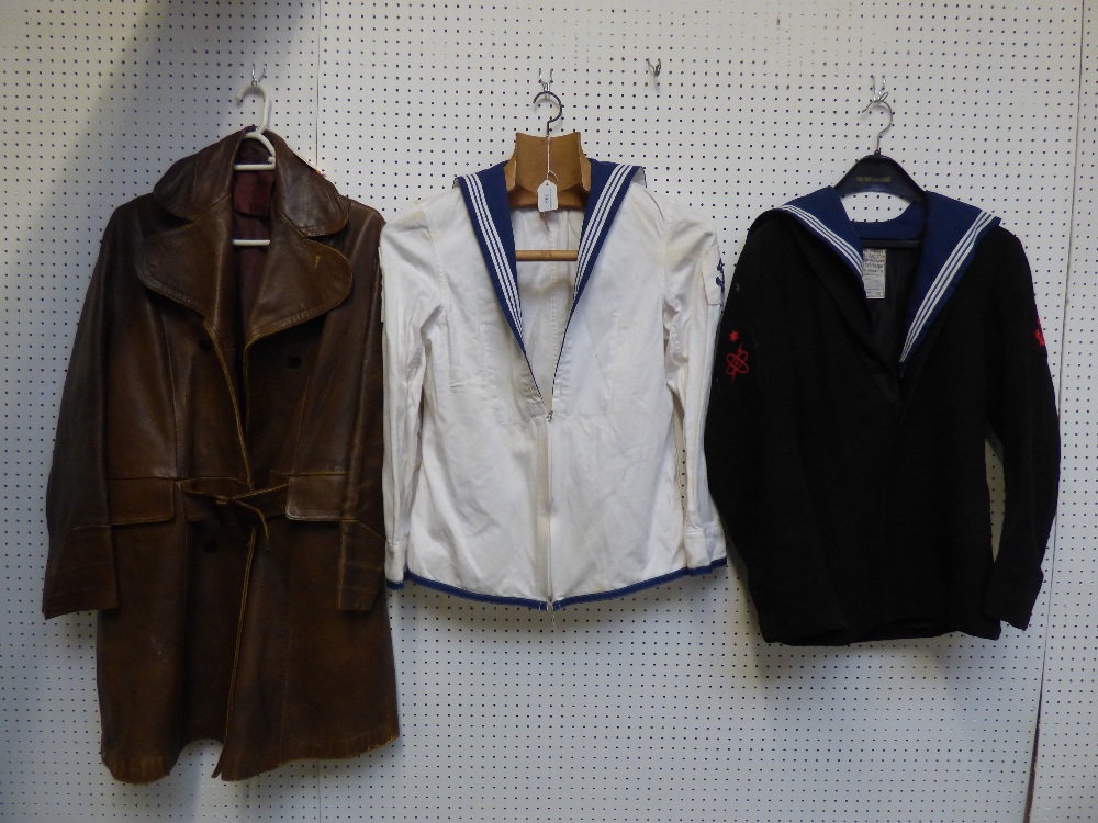Vintage sailors jacket & shirt and ladies dark brown leather three quarter length coat (some