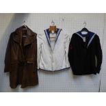 Vintage sailors jacket & shirt and ladies dark brown leather three quarter length coat (some