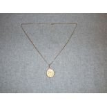 1914 Sovereign, mounted in a 9 carat gold scroll top pendant mount, on a chain, 11.8g gross