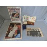 Qty of ephemera incl. vintage birthday cards, Daily Mirror 1953 Coronation, London News 1960 Royal