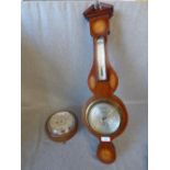 Victorian mahogany satinwood inlaid barometer by 'Peace & Sons, Ltd.' & oak case barometer by '