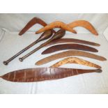 Qty of various tribal boomerangs, woomera