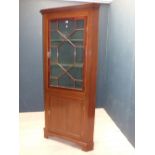 George III design mahogany standing corner cabinet with an astragal glazed door above a panelled