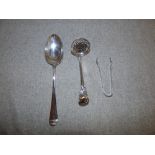 A George III silver scroll back dessert spoon by 'George Smith' London, 1778, 20cm long; a pair of