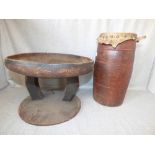 African hardwood tribal table & African drum