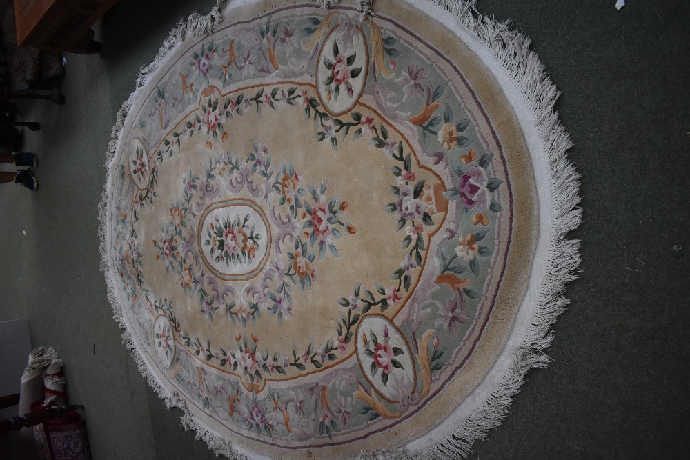 Oval washed Chinese rugs, red and cream with floral decoration 250 x 170 cm & faded gold with floral - Image 3 of 3