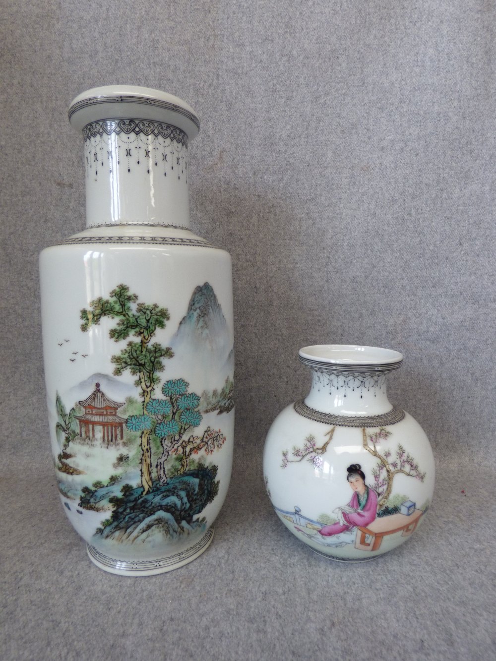 Chinese famille rose baluster vase 25cm and famille rose vase 12cm (no damage)