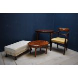 Regency style mahogany carver, 2 mahogany occasional tables & Georgian style footstool