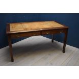 Georgian style mahogany writing table with 2 single drawers & tooled leather top 75H x 150W cm