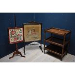 Edwardian oak drinks trolley & 2 fire screens