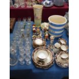 Cornishware bread bin (lid missing) & qty of various china & glass