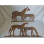 Pair of vintage metal weather vane fragments of horse figures (patches of surface rust)