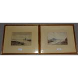 Pair Newlyn school watercolours of St Michaels Mount and Estuary View C1890 13x19, Framed & Glazed