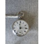 Hallmarked silver open face pocket watch with fusee movement, London 1866