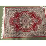 Modern floral, wool rug with red & cream background 185 x 120 cm