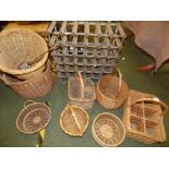 36 bottle wine rack, assorted baskets & brass chestnut pan