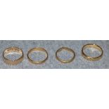 18 carat gold wedding ring, another, cut, 6.6g gross, a 22 carat gold wedding ring, 2.4g gross and a