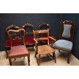 Set of 3 Victorian dining chairs, a similar chair and an ash & elm country made armchair
