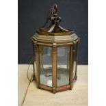 Large, heavy octagonal brass glazed hall lantern with bevelled glass sides 52H x 30D cm