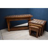 Modern teak 2 tier side table with matching nest of 3 occasional tables 80 x 145 & 57 x 73 cm