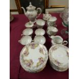 Continental tea set of tea cups, teapot, sugar bowl, cream jug & side plates
