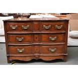 Large C18th Dutch walnut double bow front chest of 2 short over 2 long drawers with brass drop