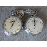 2 military issued stop watches by 'Waltham' with England Crowfoot military symbol & 1/5 sec TP