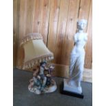 Resin figure of a lady & a table lamp