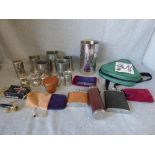 Qty of various tankards, hip flask & shot beakers etc.