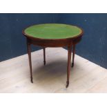 Victorian mahogany demi lune fold over card table 74H x 83W cm