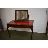 Large rectangular dressing table mirror & mahogany library table with leather inset top 76H x 120W