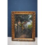 C19th/C20th Continental oil on canvas "Village Street Scene with Figures" indistinctly signed