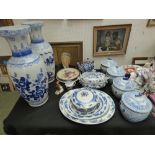 Pair of Chinese style blue & white vases & qty of blue & white china