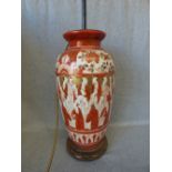 Japanese vase converted into a table lamp, on wooden stand, but not drilled, 45H cm