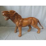 Vintage leather figure of male lion 36H x 55L (general scratches/marks)