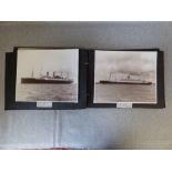 Photo album of sepia photos of various ships by 'Beken of Cowes' with written details of the
