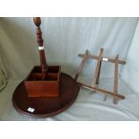 Mahogany lazy Susan, oak music rest & mahogany bottle stand