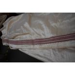 2 pairs of silk, cream, lined curtains with trim 220 x 265 cm each (discoloured lining)