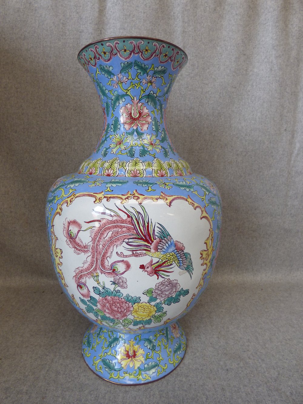 Chinese enamel vase 37cm (damage to back)