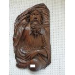 C17th carved oak wall hanging of a religious figure 75 x 42 cm (general scratches/marks/cracks)