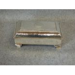 Silver trinket box by 'A & J Zimmerman', Birmingham 1907, hammered hinged cover, monogrammed