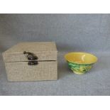 Yellow glazed bowl, 10.4 cm dia. (no damage)