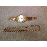 Lady's 'Bulova' wristwatch on a 9 carat gold bracelet; with a 9 carat gold bracelet of round belcher