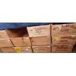 12 various wooden wine boxes