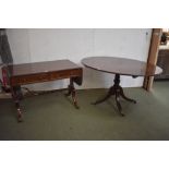 Regency style mahogany oval tilt top breakfast table on four sabre legs 76H x 140W cm & a mahogany 2