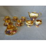 Aynsley fruit pattern coffee service of 6 cups & saucers, coffee pot, cream jug & sugar bowl