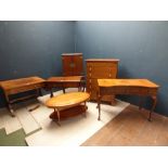 Edwardian walnut drinks cabinet, 2 sofa tables & 1970's chest of drawers etc. (1 sofa table has a